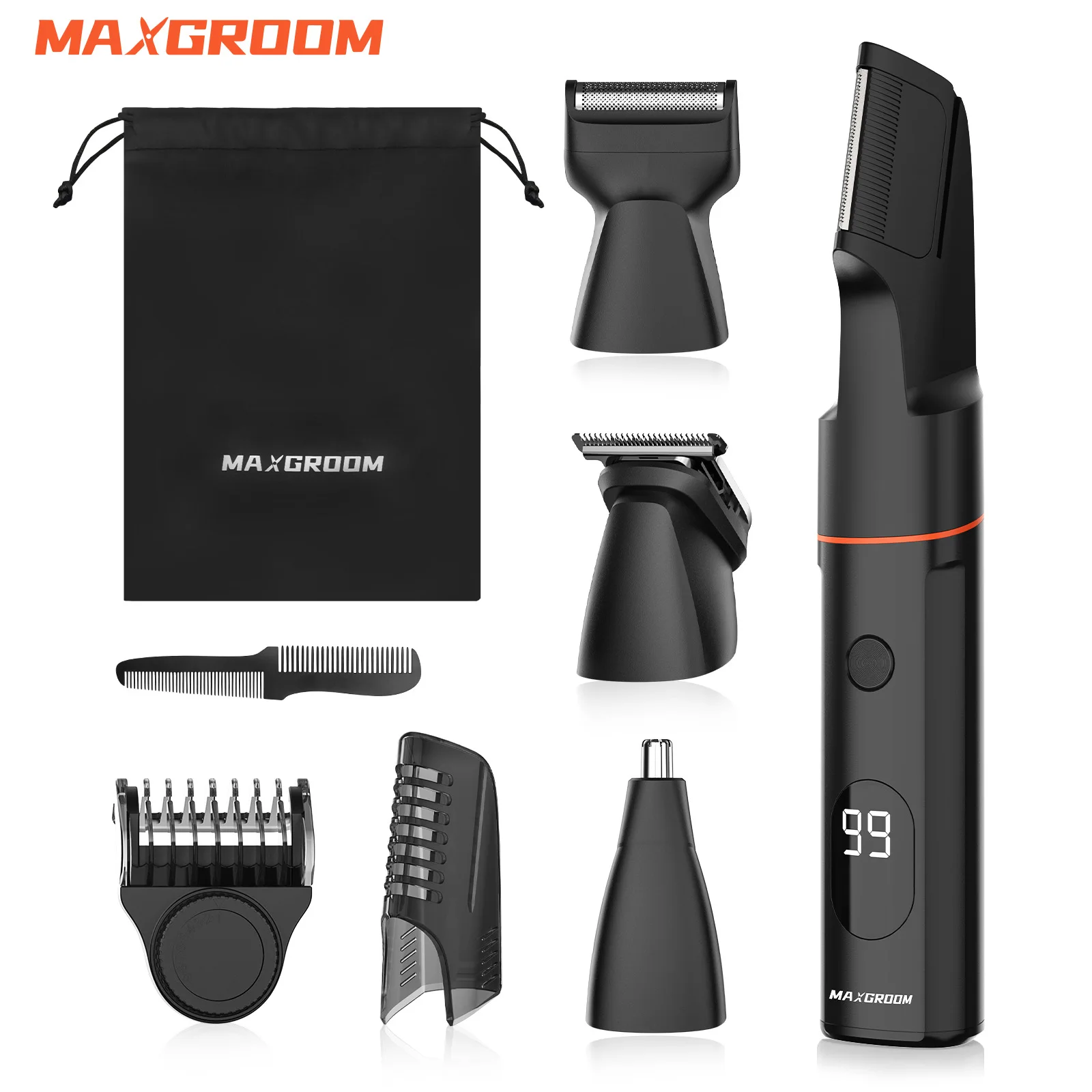 MAXGROOM Body Hair Trimmer Kit for Men Pubic Shaver Hair Nose Beard Trimmer Electric IPX6 Waterproof Groin 4 in 1 Shaver for Man