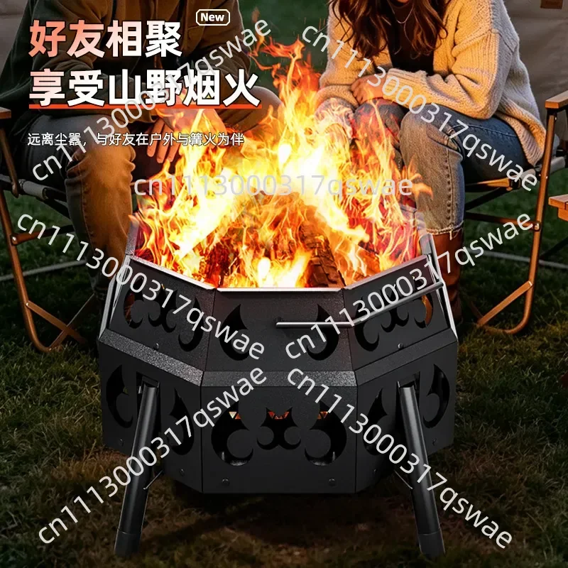 Portable Stainless Steel Camping Wood Stove Outdoor Tent Heating Stove Octagonal Firewood Burner for Field Camping Picnic