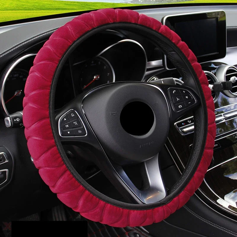 Universal 37-39cm Pink Steering Wheel Cover Soft Warm Plush Steering Wheel Cover for Winter Car Steering Wheel Interior Parts