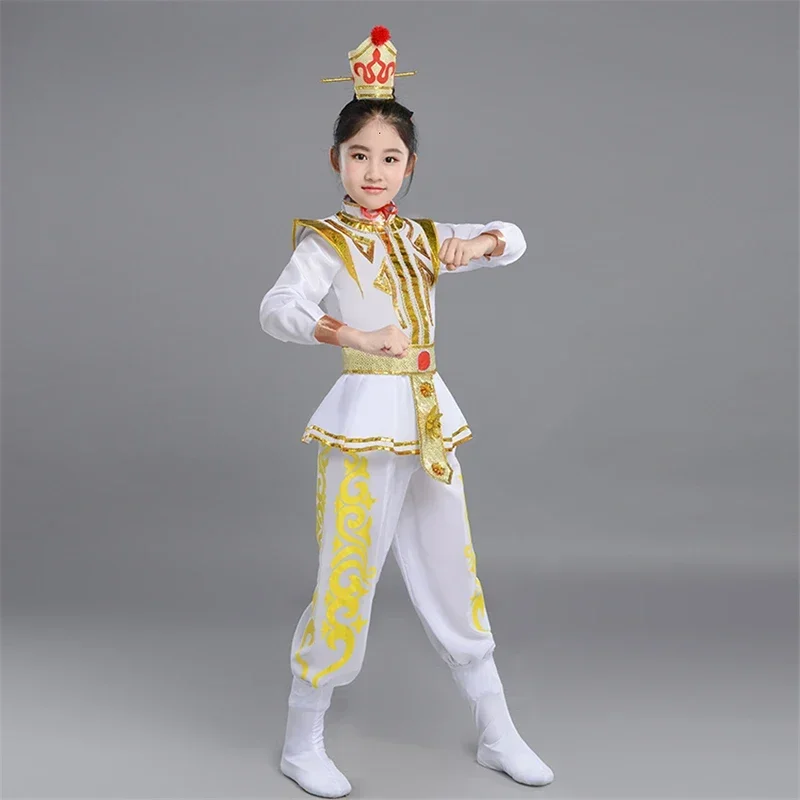 Hua Mulan-Disfraz tradicional chino para niños, ropa de fiesta de actuación en escenario, vestido de baile de Drama de soldado antiguo, 110-160CM