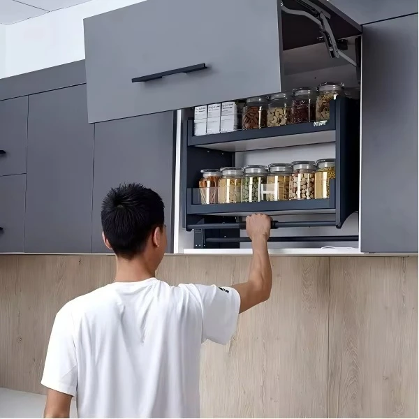 Professional Wall Cabinet Double Layer Pull-Down Basket System High Load Capacity Automatic Lift-up Storage Organizer Factory