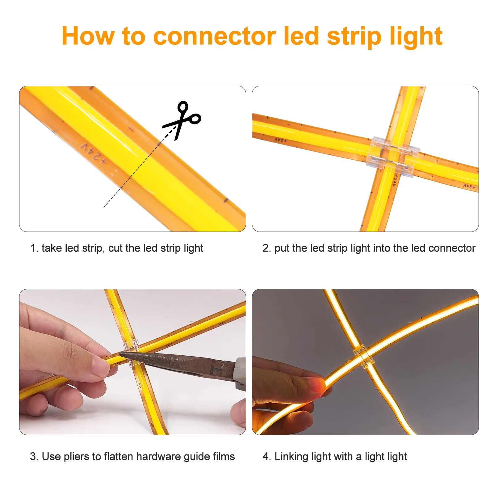 5-200Pcs 2pin 4pin 8mm 10mm 6Pin 12mm COB LED Strip Connector for Single Color/RGB/RGBCCT COB Tape Transparent Fixed Clamp Clips