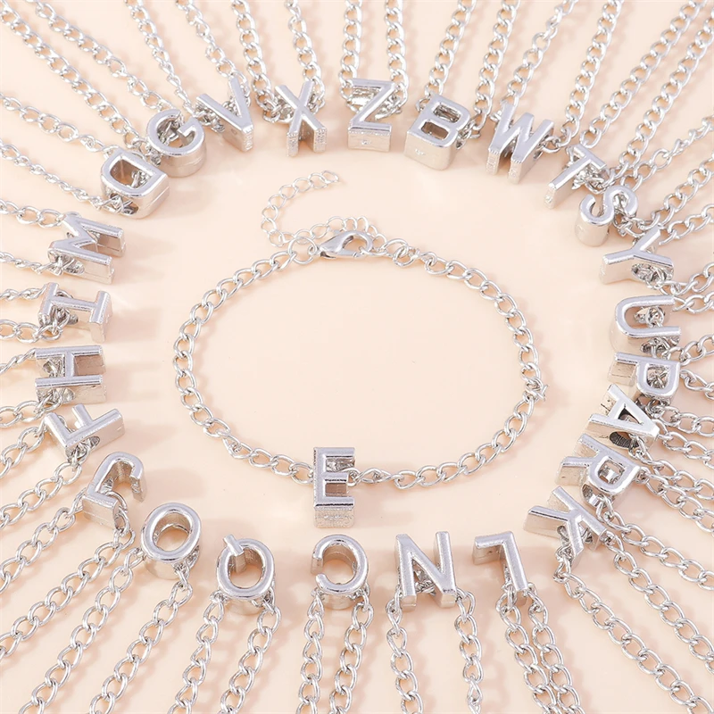

Fashion 26 English A-Z Alphabet Letter Bracelet Link Chain Name Bracelets for Women Girls Friends Party Holiday Jewelry Gifts