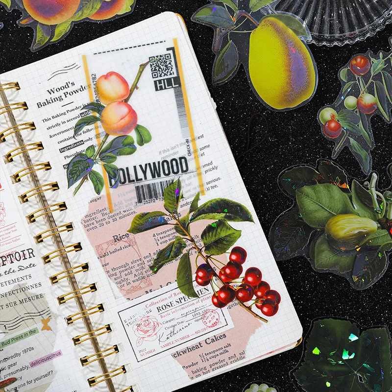 10 Pcs/pack Fruits Plants Flowers Mushroom Holographic PET Transparent Waterproof Vintage Stickers For Planners Scrapbook Laptop