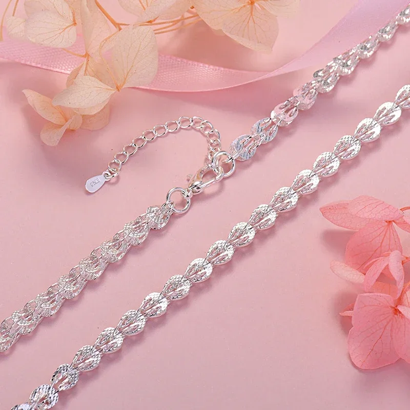 Luxury 925 sterling Silver elegant lathe engraved pattern chain Necklace For Women Fashion Party Wedding Jewelry Christmas gifts