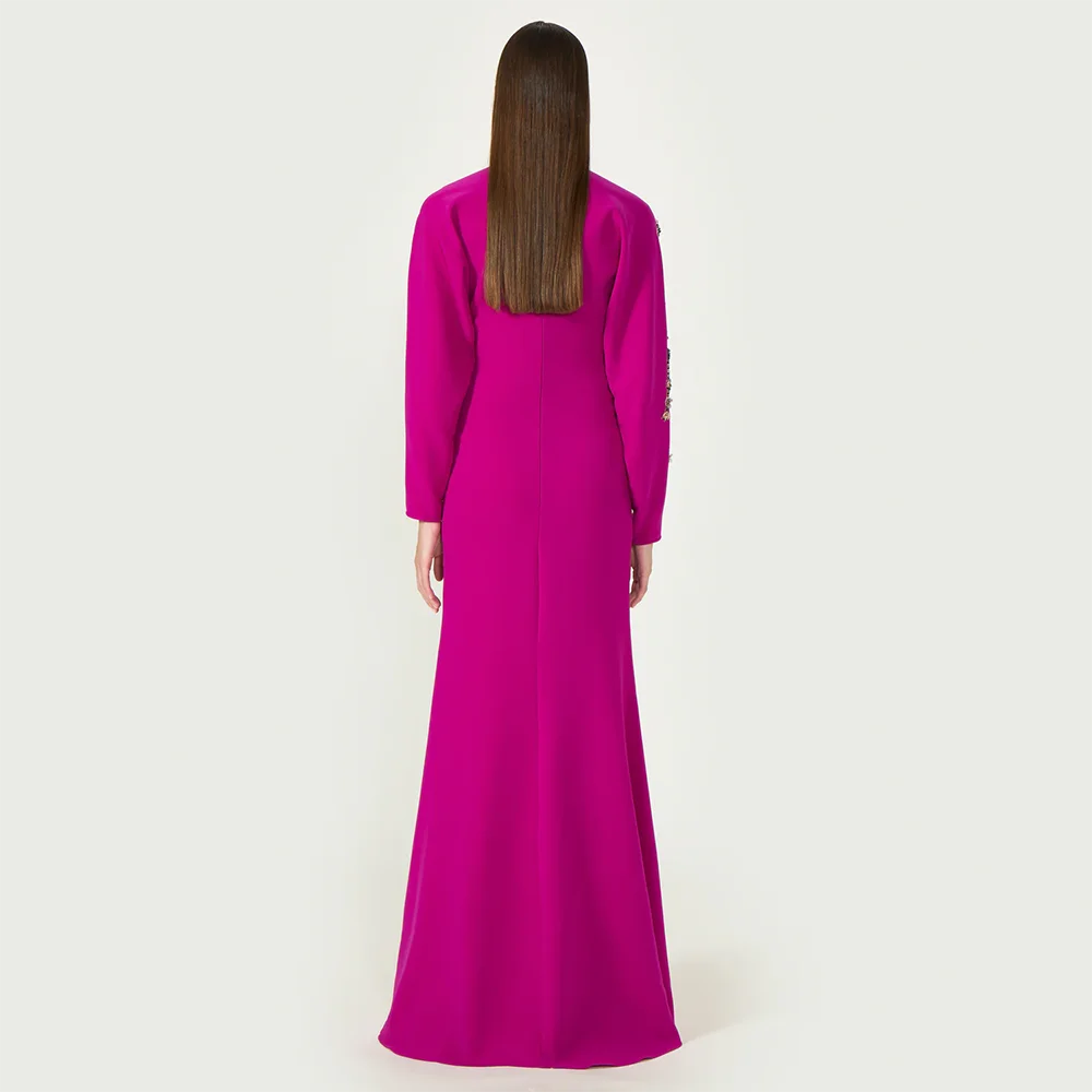 Luxury Evening Dresses O-Neck Long Sleeves Bead Crystal Mermaid Evening Gowns Floor Length Prom Dresses Dress Customized