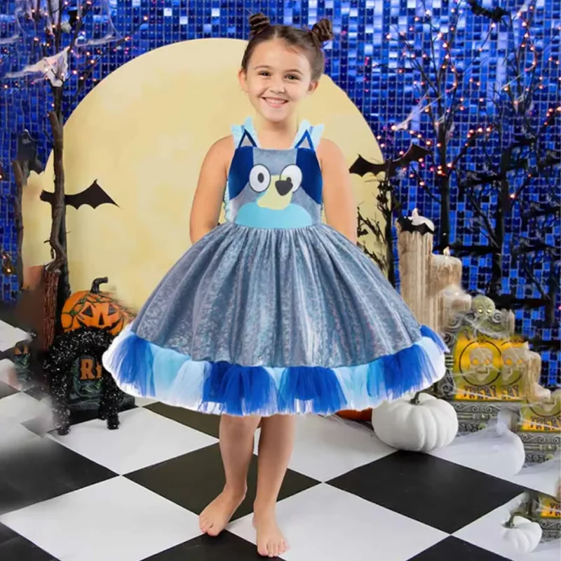 

Cartoon Sheepdog Print Sequins Shining Tutu Dress Kids Girls Umbrella Skirt For Halloween Carnival Birthday Party Dress Up 1-6Y