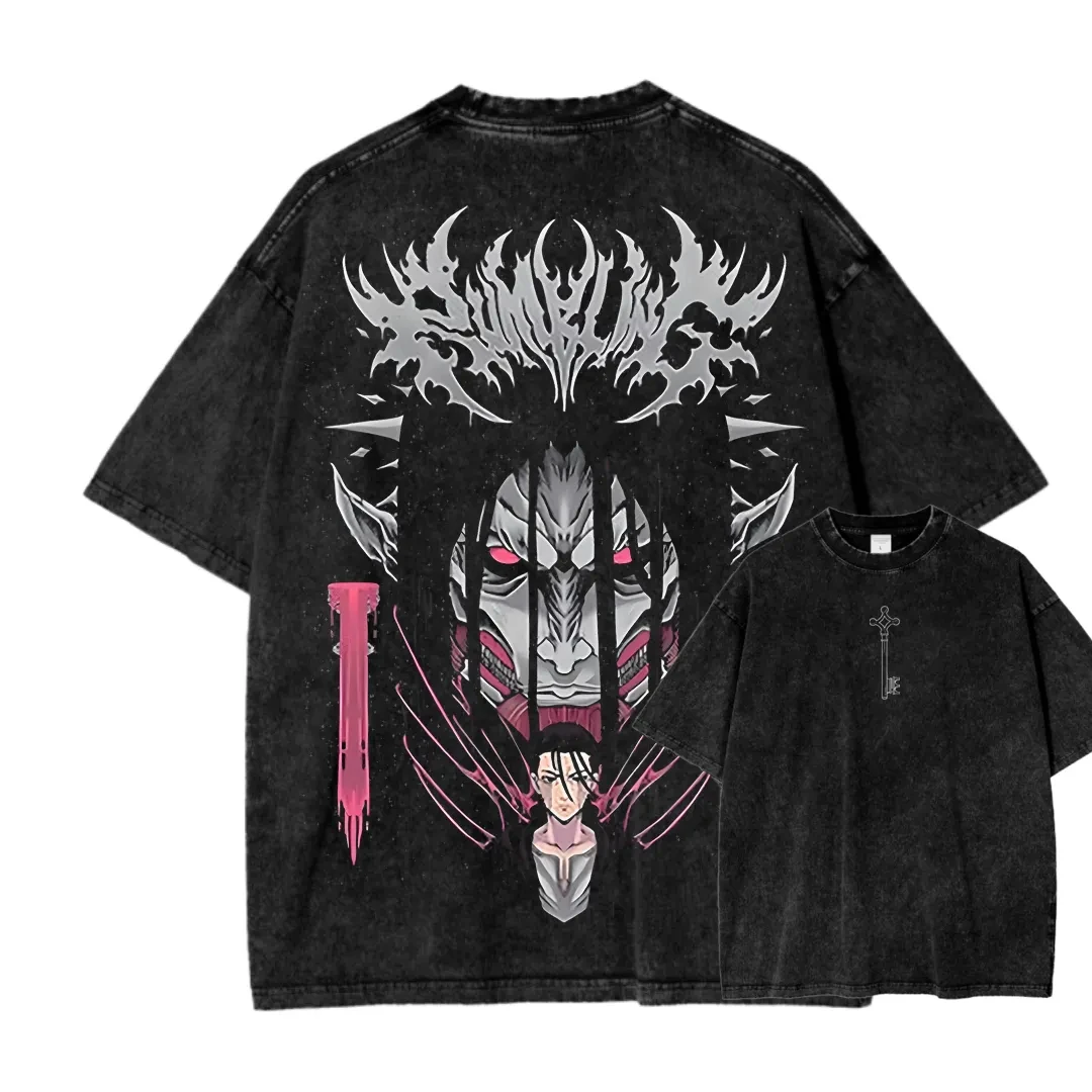 Hot-blooded Anime Attack on Titan Graphic Print T-Shirt Men Women Retro Washed O-neck Cotton Casual Oversized Top Summer New Tee