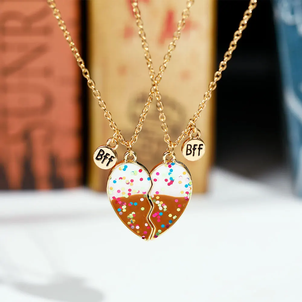 1 Pair Broken Heart Puzzle With BFF Charm Necklace Pastel Enamel Choker For Bestfriends Beatie Friendship Gift Wholesale