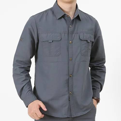 Imagen 2 del producto Camisas de alta calidad para hombre, sobrecamisa de gran tamaño de secado rápido, camisa informal fina transpirable, ropa para hombre, camisa para acampar y pescar AF102