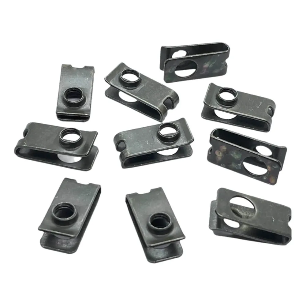 20/10pcs U-Type Clips with Thread M6 Car Metal Retainer 6mm License Plate Fixing Buckle Bolt Base Decorative Buckle