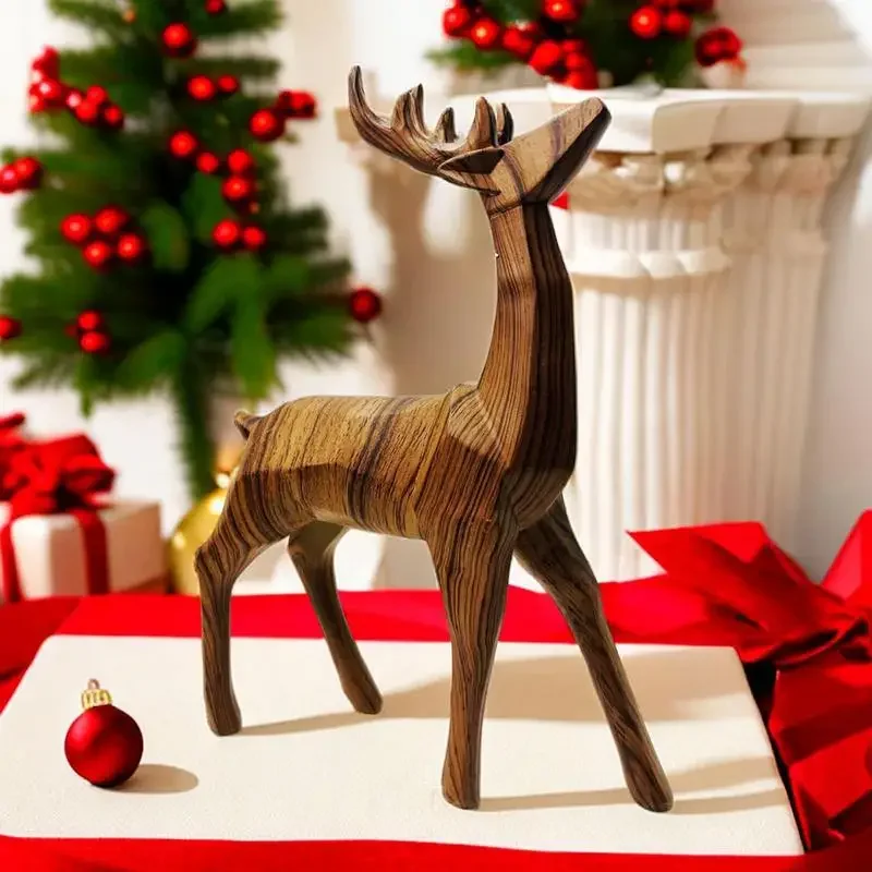 

Reindeer Statue Resin Standing Deer Ornaments Creative Imitation Wood Geometric Deer Ornaments Christmas Reindeer Decorations