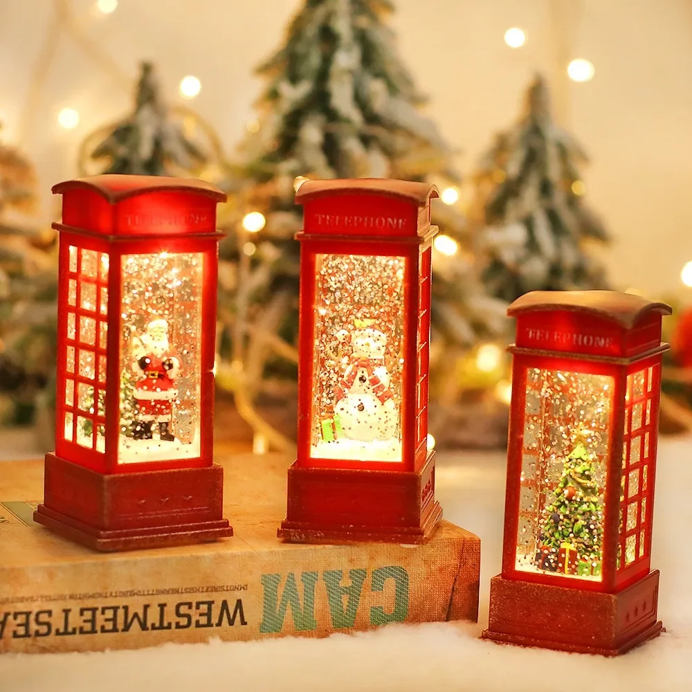 Christmas Lantern Snow Globe Lantern Christmas Water Glittering Snow Telephone Booth for Festival for Kids, Tree