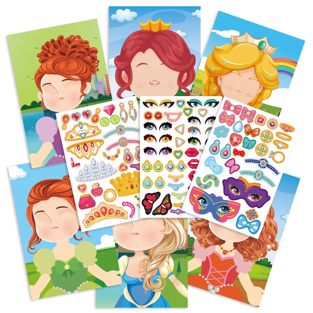 Puzzle DIY Make a Face Sticker Books Set for Kids Toddlers Cute Cartoon Princess Animal Sticker Games Funny Gift for Kids Toys