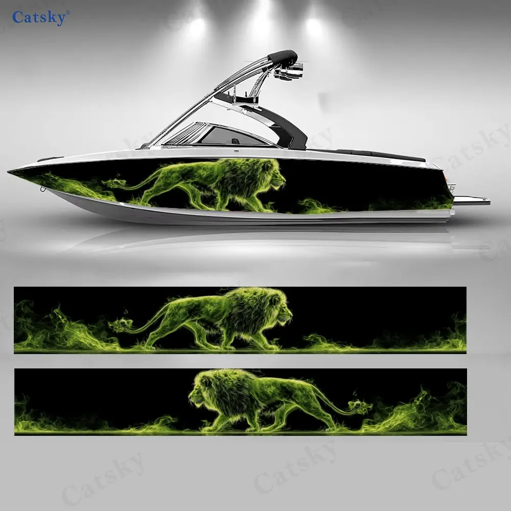 

2 шт. зеленых наклеек с изображением огненного льва для лодок, водонепроницаемые виниловые наклейки из ПВХ для рыболовных судов, прочные и стильные.