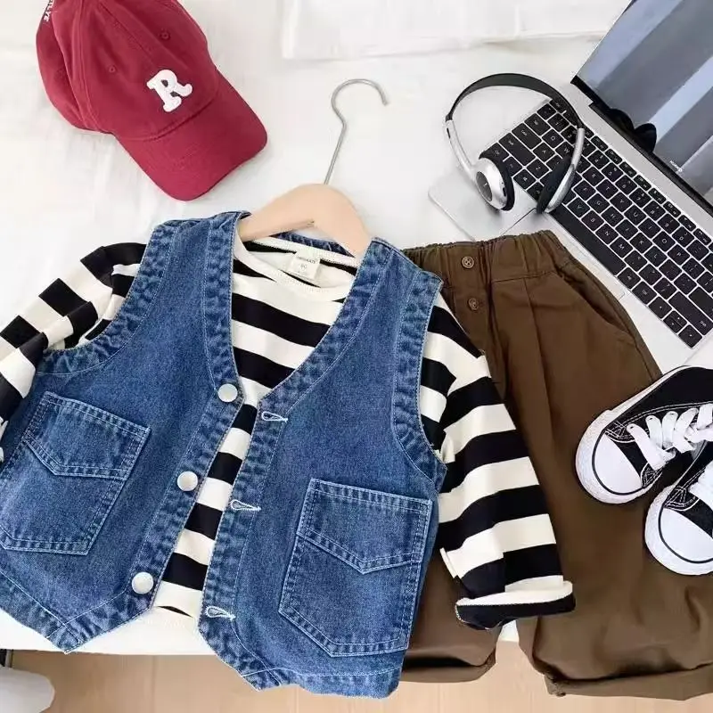 

Children's Cowboy Vest 2025 New Spring And Autumn Thin Style Female Baby Stylish Tank Top Boy Handsome Shoulder Coat