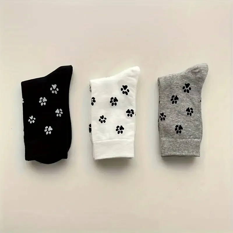 6/10 Paar Damen-Rundhalssocken mit Hundeklaue-Motiv, niedliches Cartoon-Muster, bequem, schweißabsorbierend, atmungsaktiv, lässige Socken – Detail 9