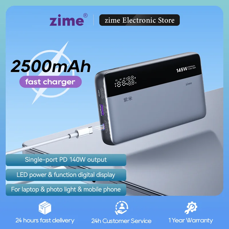 zime Pro 145W 25000mAh Power Bank PD Szybkie ładowanie Przenośny z baterią zewnętrzną do serii Macbook Pro/Air iphone i nie tylko