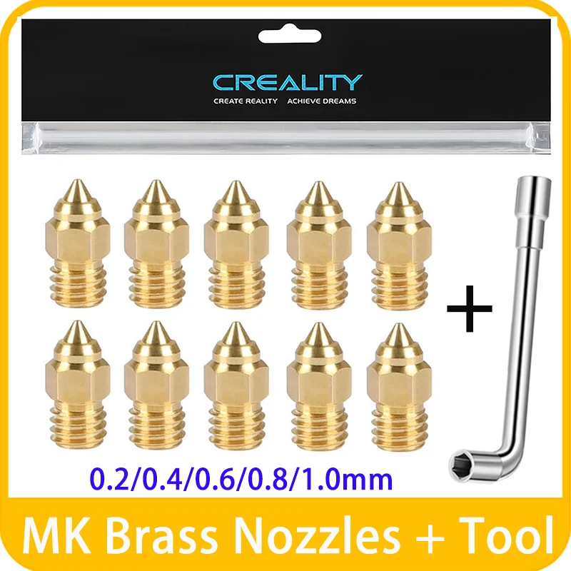 Creality Offical Ender3 Nozzle Kit,10PCS MK Brass Nozzle with Wrench for Ender3 S1 Pro/Plus/V2/Ender 5/CR 6 SE 3d printer part