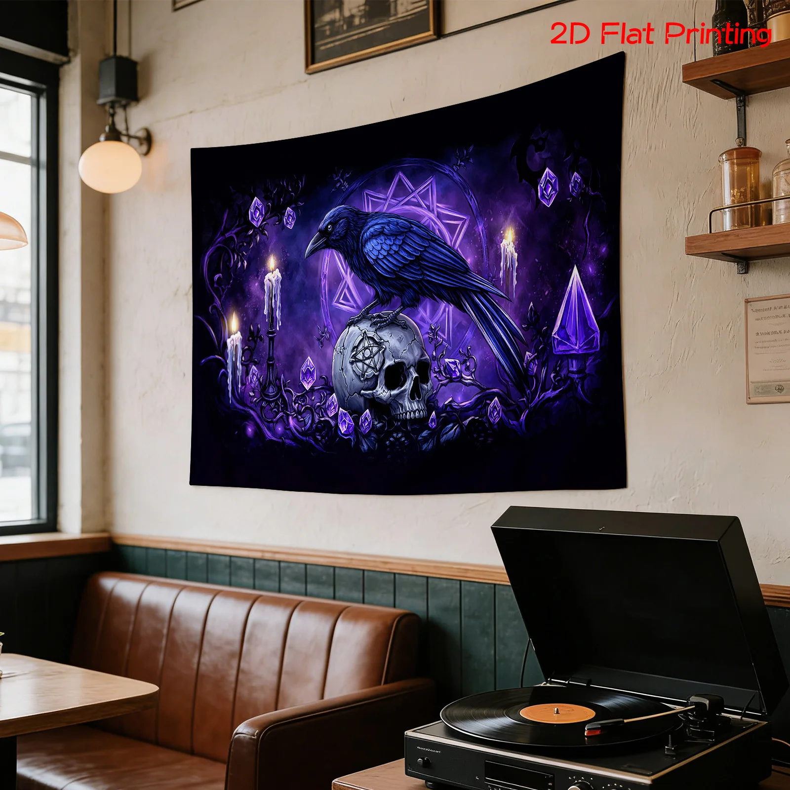 Gothic Raven Skull Crystal Magic Witchy Tapestry Wall Hanging Boho Room Decoration Mystic Occult Art Print Poster