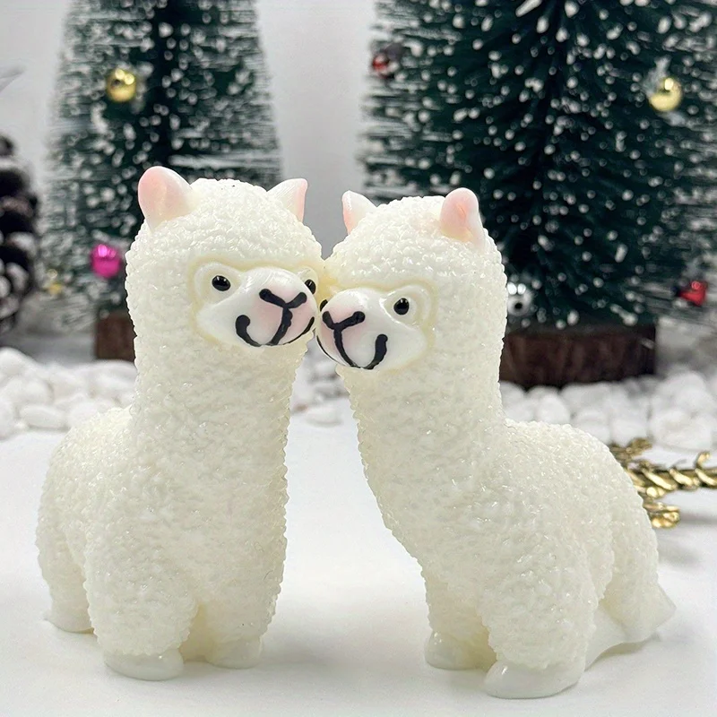 A Cartoon Little Sheep with Small White Ears, a White Short-Haired Goat, And a Lively Standing Goat Llama Squeeze Toy Made of Si