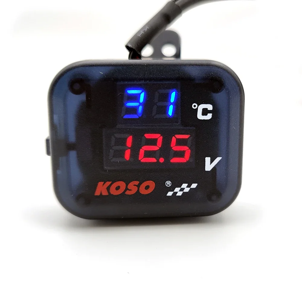 KOSO-voltímetro de temperatura ambiente, carga USB, medidor impermeable tres en uno, Universal para motocicleta