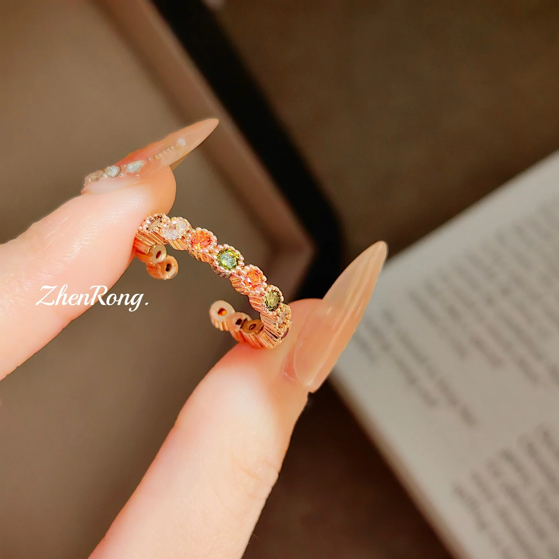 925 Silver Colorful Dopamine Tourmaline Ring For Ladies Unique Delicate Stacking Ring Elegant Finger Band Fine Jewelry Gift