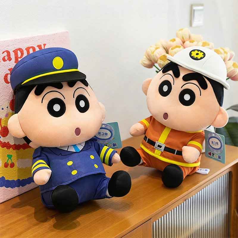 Cute Licensed Crayon Shin Chan Plush Toy Funny Pilot Firefighter Cartoon Stuffed Doll Kids Birthday Xmas Gift for Boys Girls