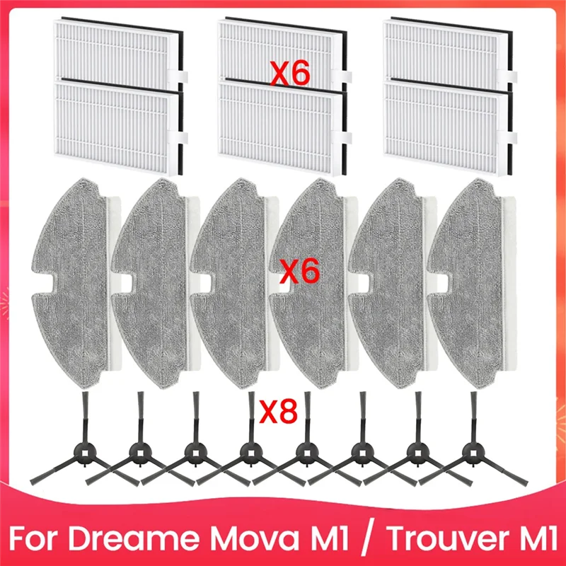 AB43-20PCS Borstelfilter Mop Doek Kit Voor Dreame Mova M1 En Trouver M1 Efficiënte Huishoudelijke Reiniging Vervangende Onderdelen