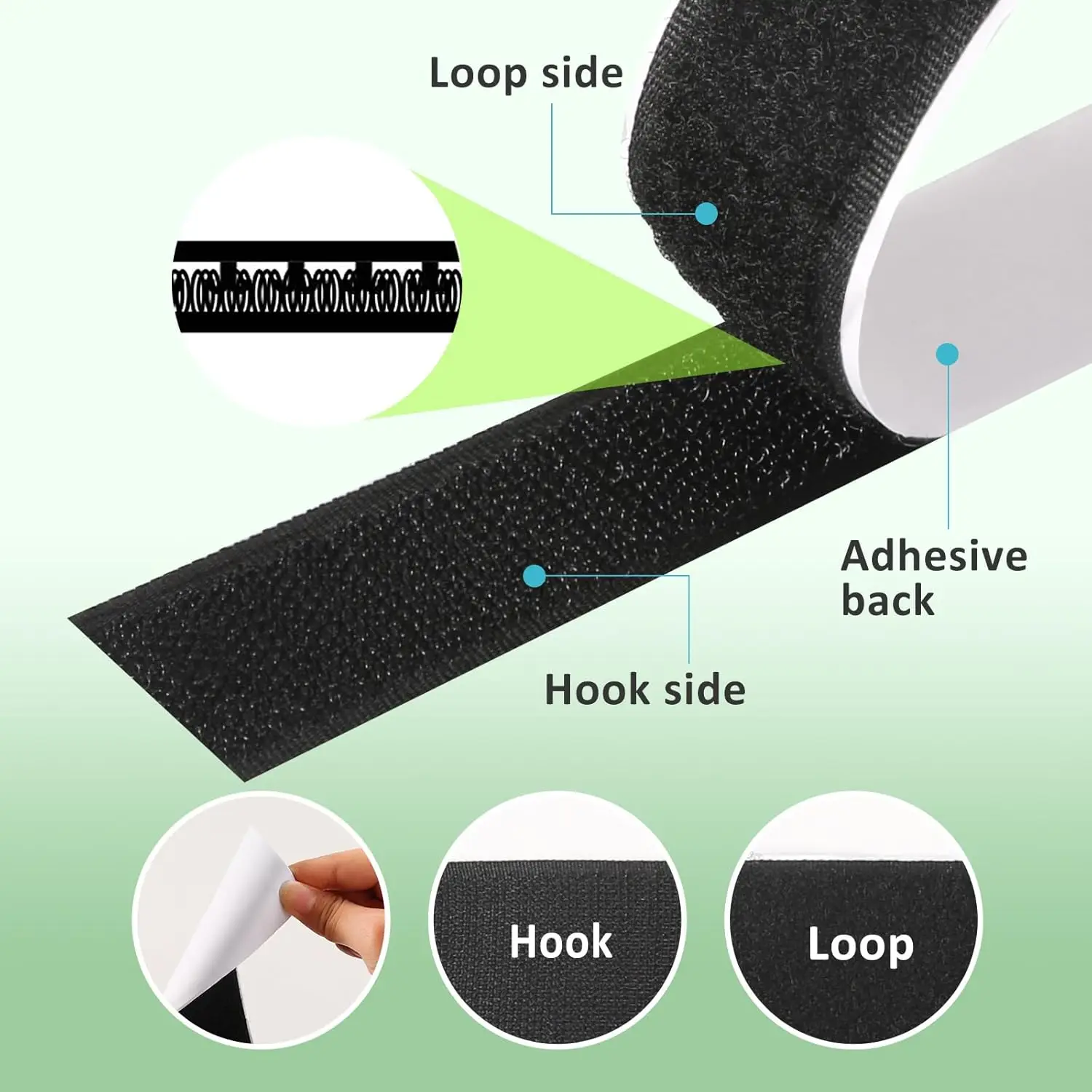 Black Heavy-Duty Hook and Loop Tape, One Stick Is Enough, Adhesive Backrest Sofa Cushion Grip, Fix the Blanket in Place