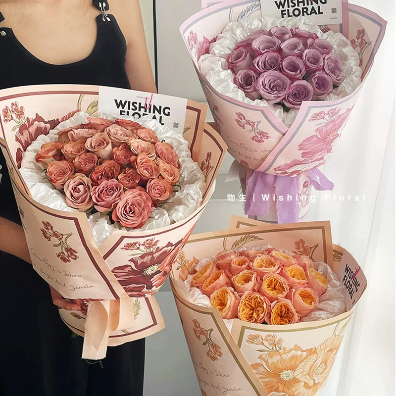 10pcs 50x35cm Romantic Valentine's Day Flower Art Retro Printed Paper Wrapped Flower Bundle DIY Material Gift Packaging Paper