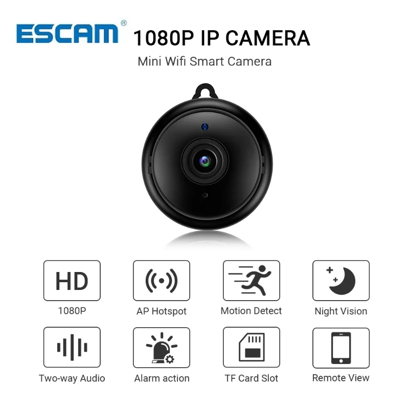 Escam V380 Mini Wifi IP Camera HD 1080P Wireless Indoor Camera Nightvision Two Way Audio Motion Detection Baby Monitor Camera