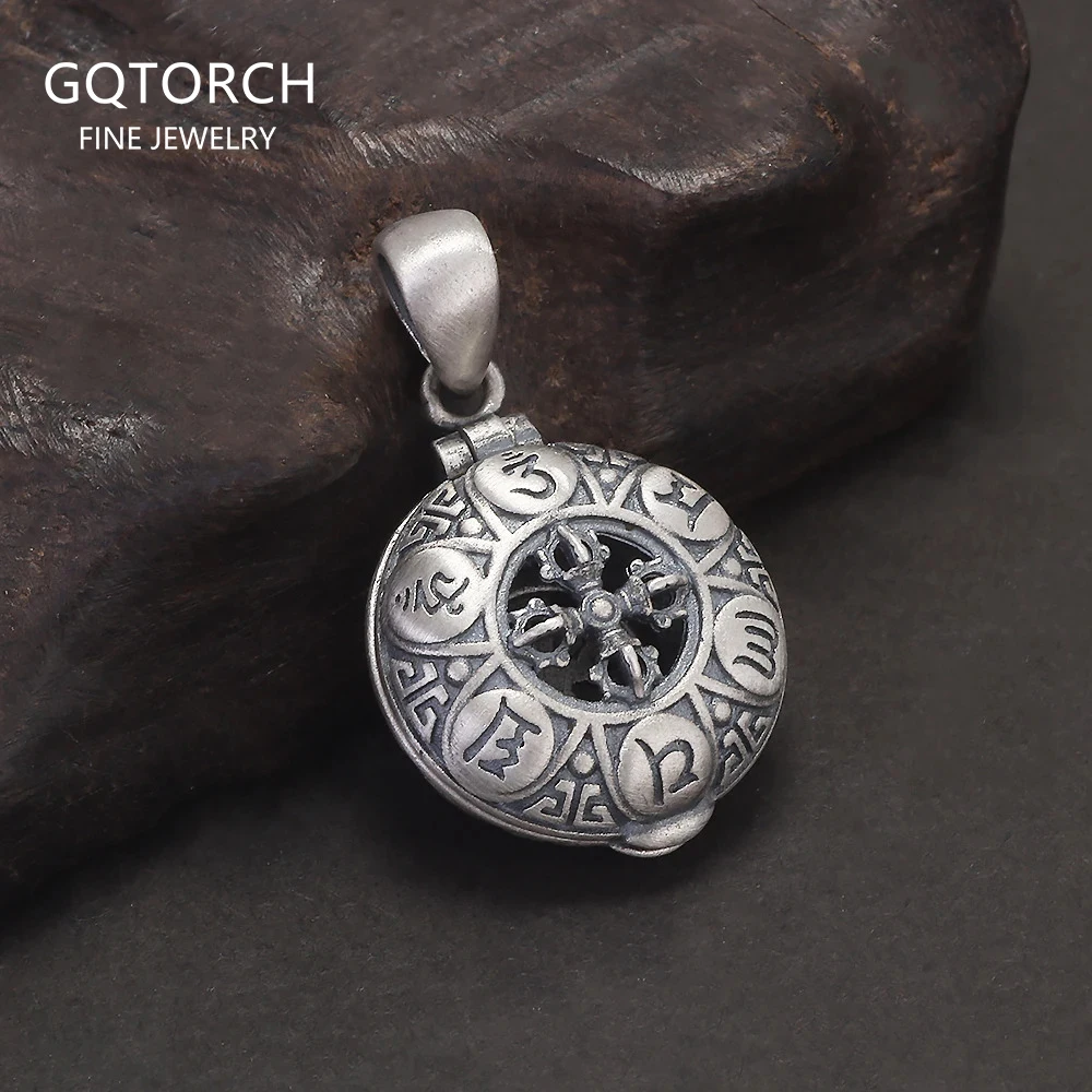 

Твердое серебро 925, открывающийся кулон с шестью словами, ожерелье с мантрой ОМ, медальон, тибетский амулет Будды, винтажная защита, исцеляющие украшения