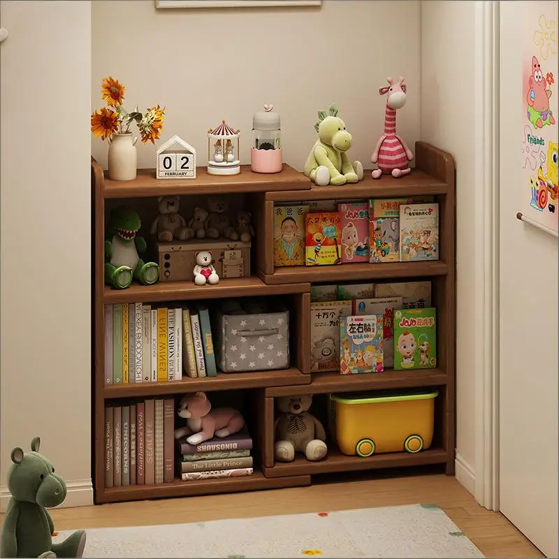 Solid wood corner bookshelf, storage rack, floor-standing storage cabinet, home bookcase, wall corner extendable cabinet