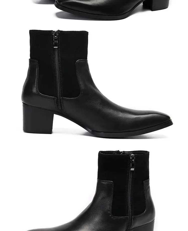 Frühlingsswarze kurze Stiefel mit Krokodilmuster, modische Stiefel, quadratischer Kopf, Lackleder, nackte Chelsea-Kurzstiefel für Herren – Detail 12