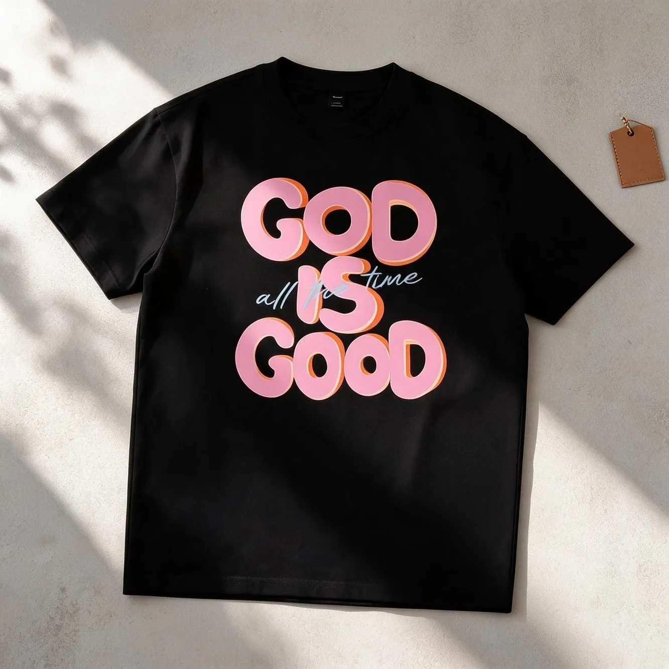 Men's Clothing God Good Letter Printed Black Cotton Tshirt, Casual Crew Neck Summer Top, Unisex Style, 5XL