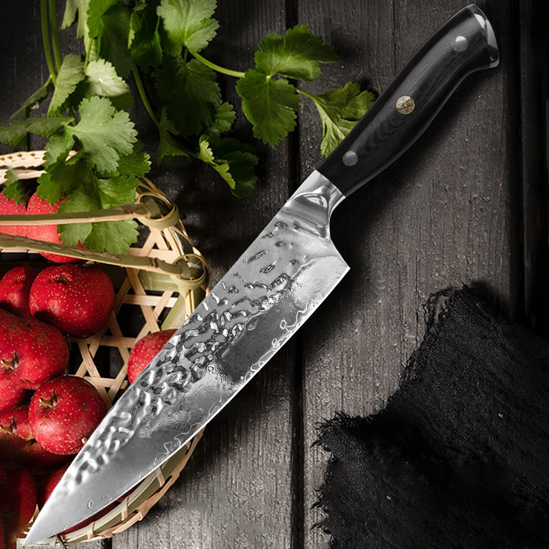 

8-дюймовый нож шеф-повара, 67 слоев дамасской стали, 10Cr15CoMov, лезвие G10, ручка для нарезки овощей, тесак для мяса, кухонные ножи ручной работы