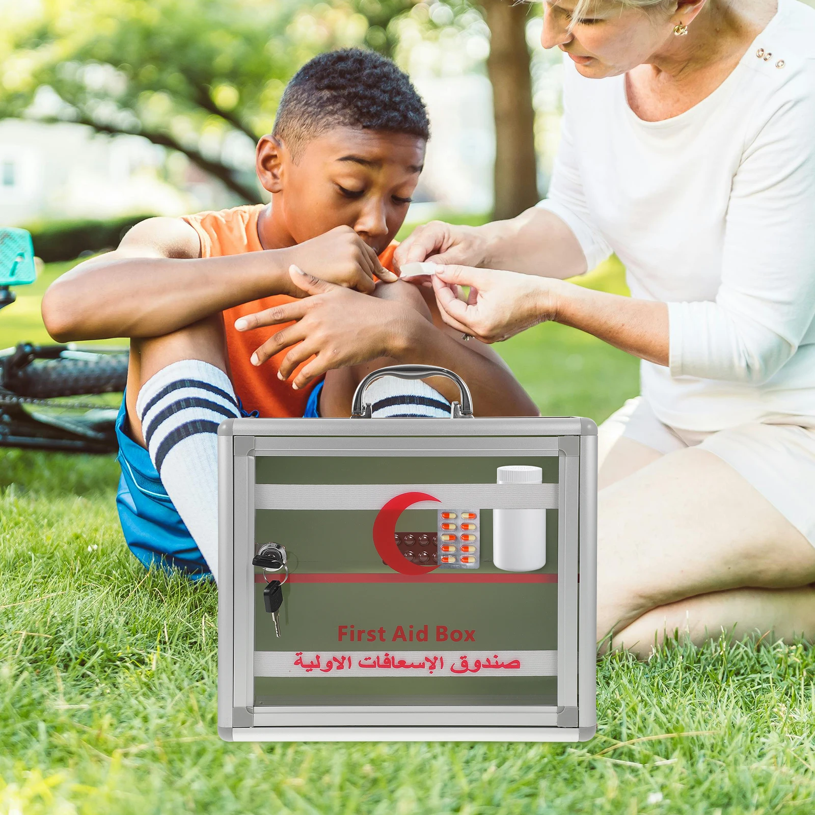 

Emergency Medicine Storage Box Aluminum Alloy Large Aid Case Portable Locking Medicine Container for Home Office