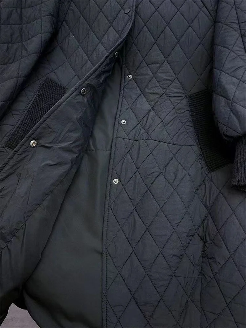 Oversized Diamond Plaid Down Cotton Jacket 2025 European Women Coat Long Lightweight Cotton Jacket Winter Parka New Coat Female