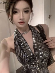 Sexy Crop Tops Women's Clothing Fashion Sequined Vest Sleeveless Backless Y2k Tanks 2024 Ropa Mujer Temperament Summer Camis