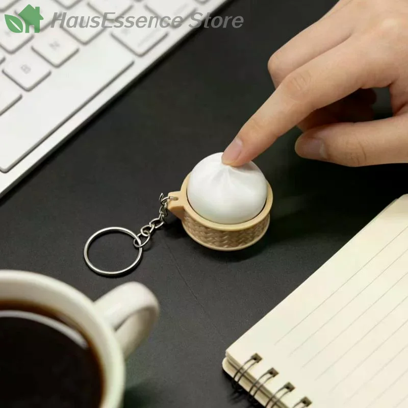 ※Mini Steamed Bun Stress Relief Soft And Slow Rebound Kneading Decompression Bun Clicker Keychain High Quality Durable