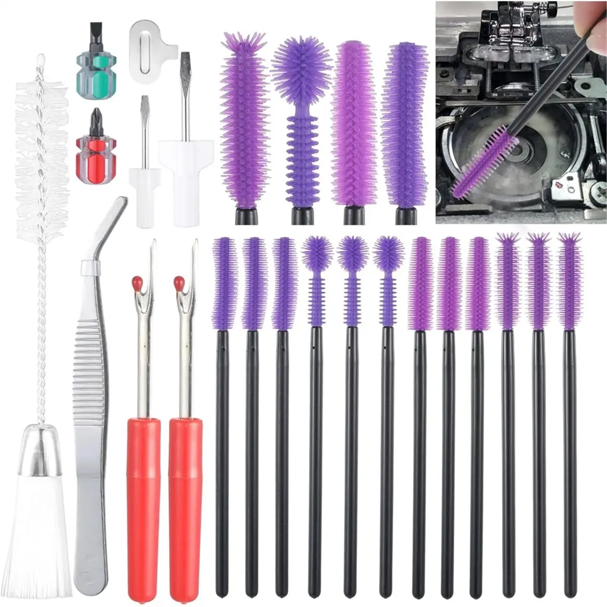 【2026 TOP Global】▼△◑21 Pcs Sewing Machine Cleaning Kit, Tweezers, Rippers, Screwdriver,Double Headed Brush, Board Screwdriver,Si
