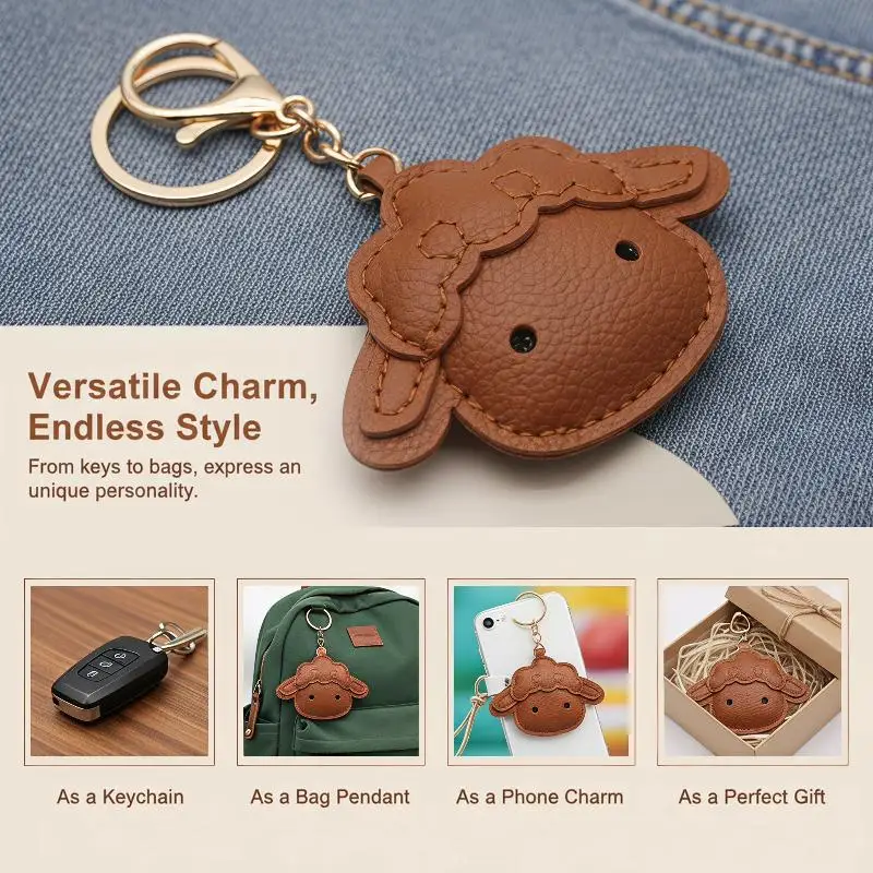 Cute Cartoon Sheep Keychain Premium Waterproof PU Leather Pendant for Luggage Decor Travel Accessory