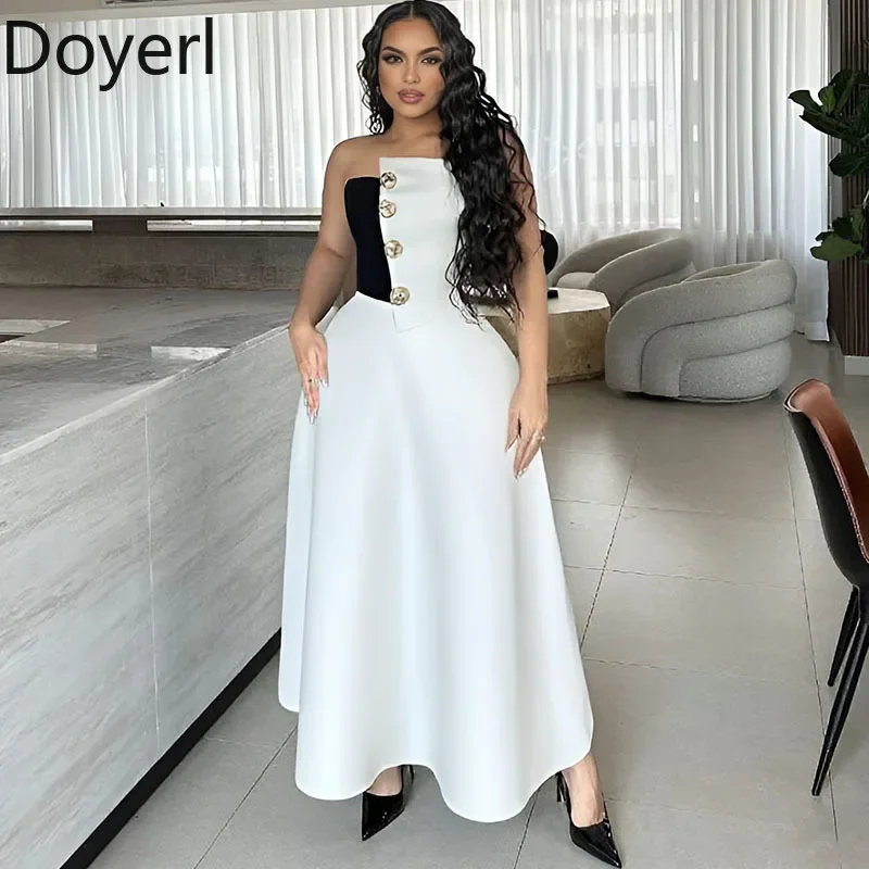 

Doyerl Black White Patchwork 2 Piece Set Woman Elegant Club Party Strapless Crop Top and A-line Long Skirt Birthday Dress Sets