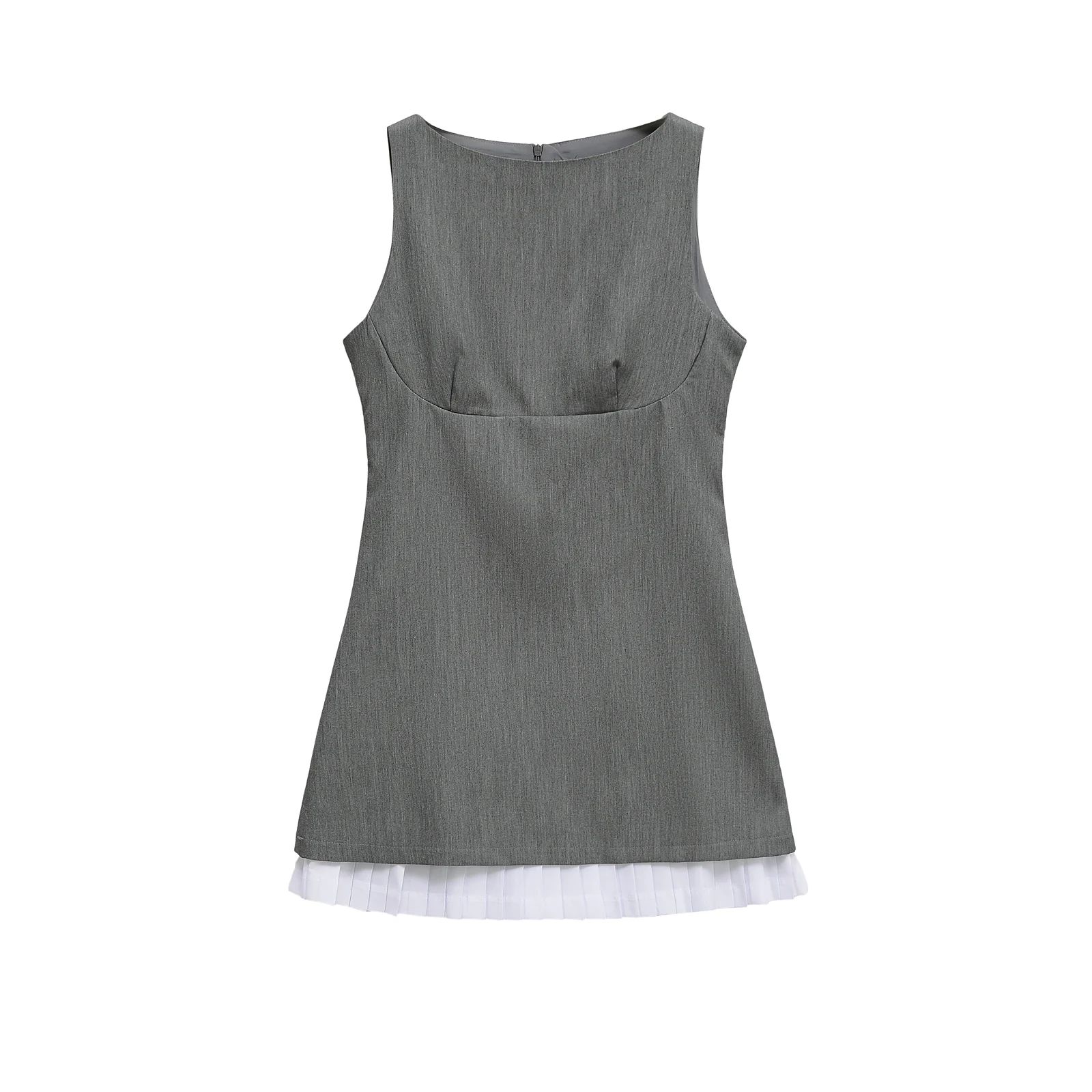 Damen-Minikleider mit Spleißen, Vintage, elegant, Party, O-Ausschnitt, ärmellos, lässig, Strickstoff, solides Muster, 2305554