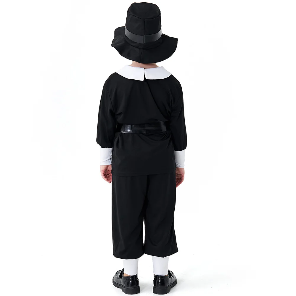 European and American colonial farm boy costume for children black and white hunter stage play role-playing Halloween costume