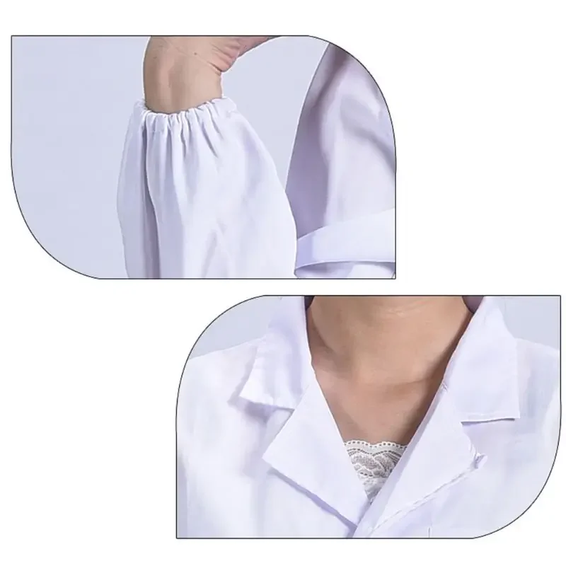 Women Men Unisex Long Sleeve White Lab Coat Notched Lapel Collar Button Down Medical Nurse Doctor Uniform Tunic Blouse w/ Pocket