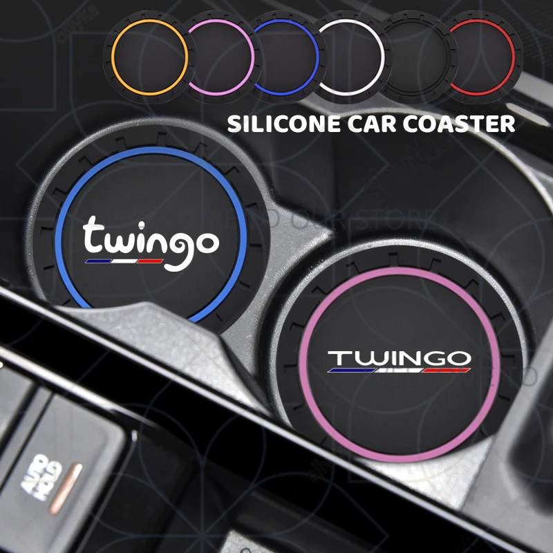 

2pcs For Twingo French Color Logo RS Sport GT Car Badge Water Cup Holder Anti-slip Pad Mat Bottle Slot Coaster Styling