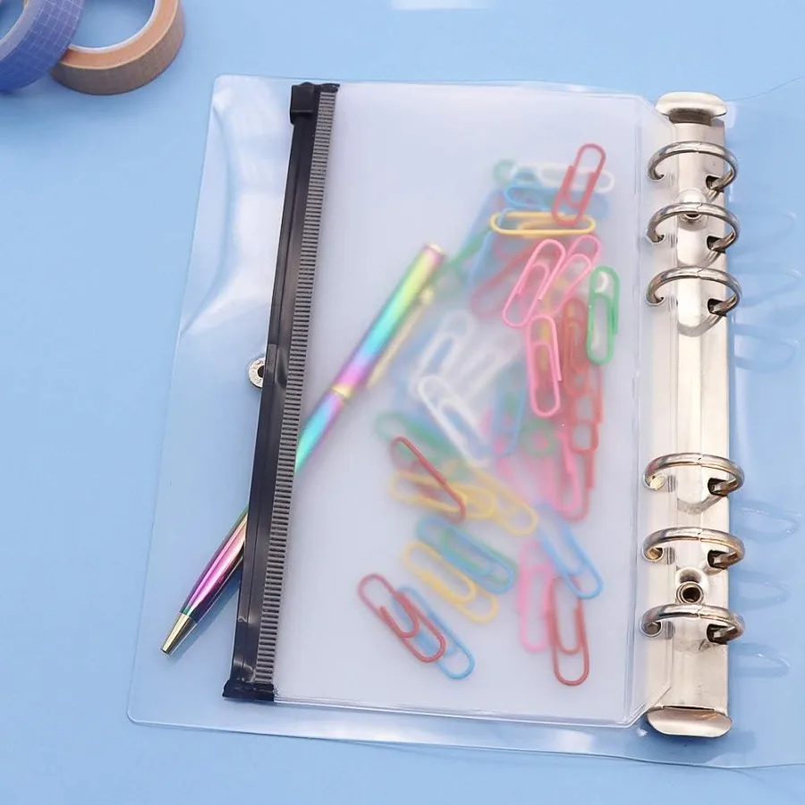 12pcs A6 Binder Pockets Cash Envelopes Black Zipper Pouch Loose Leaf Bags 6 Hole PVC Zip Folder for 6Ring Budget Binder Inserts