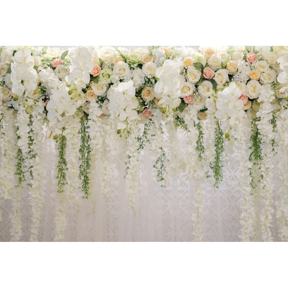 Wedding Flowers Backdrop Bridal Floral Wall White Green Rose Photography Background Romantic Ceremony Decor Party Photo Shoots